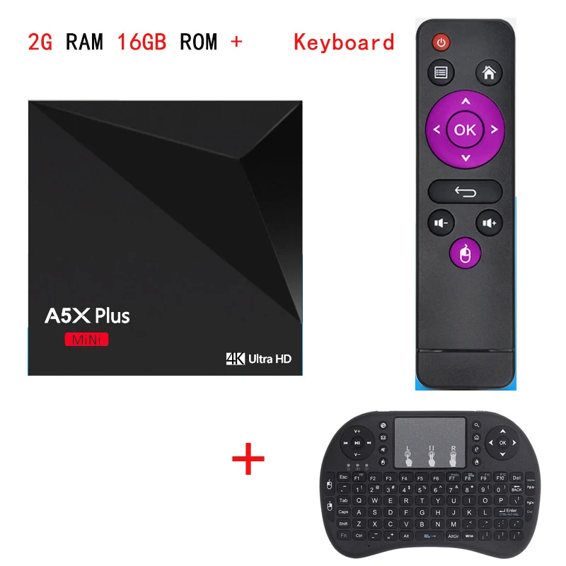 2G 16G Add keyboard A5X Plus Мини Смарт ТВ приставка Android 9,0 2 Гб 16 Гб RK3328 Rockchip 2,4G wifi 100M LAN HD 2,0 телеприставка 4K HD медиаплеер - Цвет: 2G 16G Add keyboard