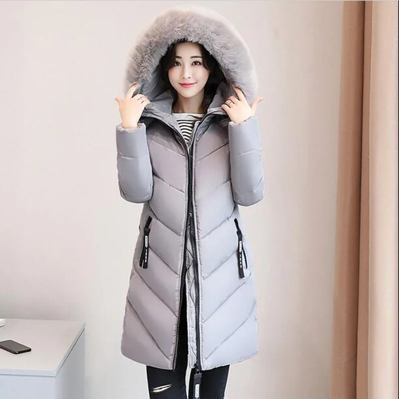 Женская парка с меховым воротником повседневная длинная теплая капюшоном
