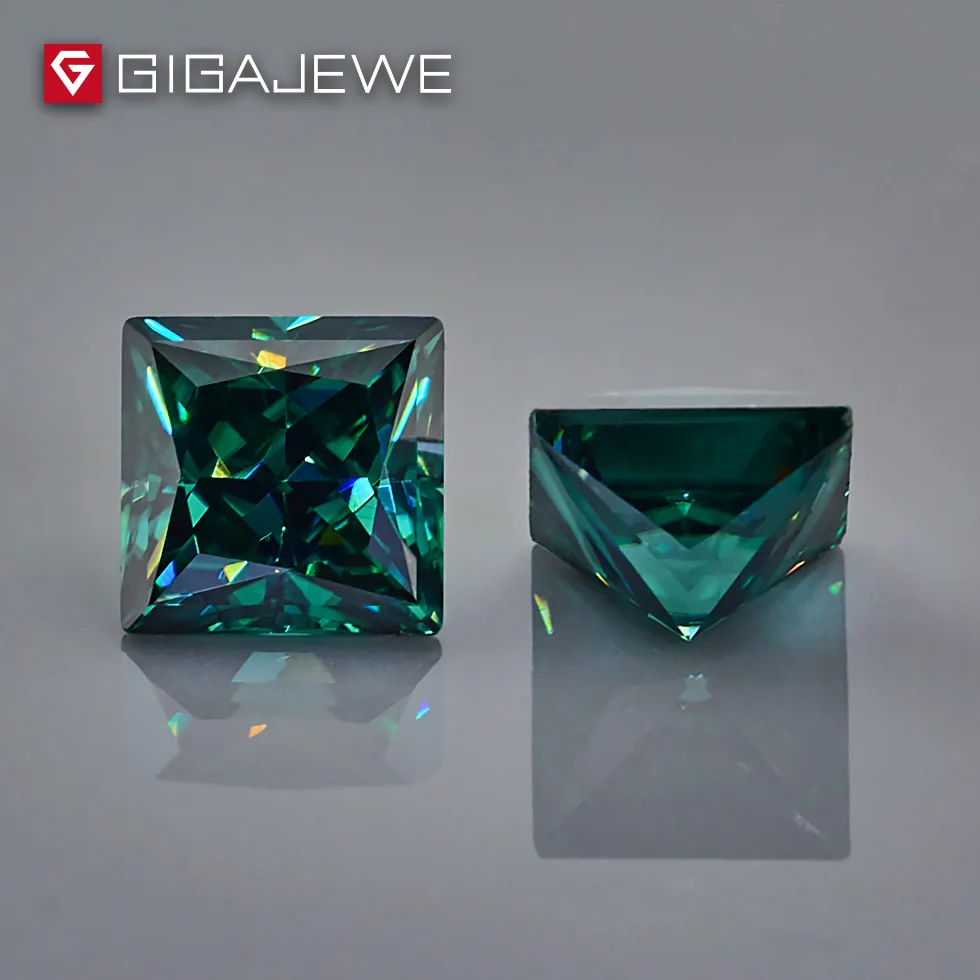 GIGAJEWE темно-зеленый цвет принцесса огранка 5,5 мм 1-1.5ct необычный Прозрачный камень Муассанит для свадьбы обручальное кольцо набор