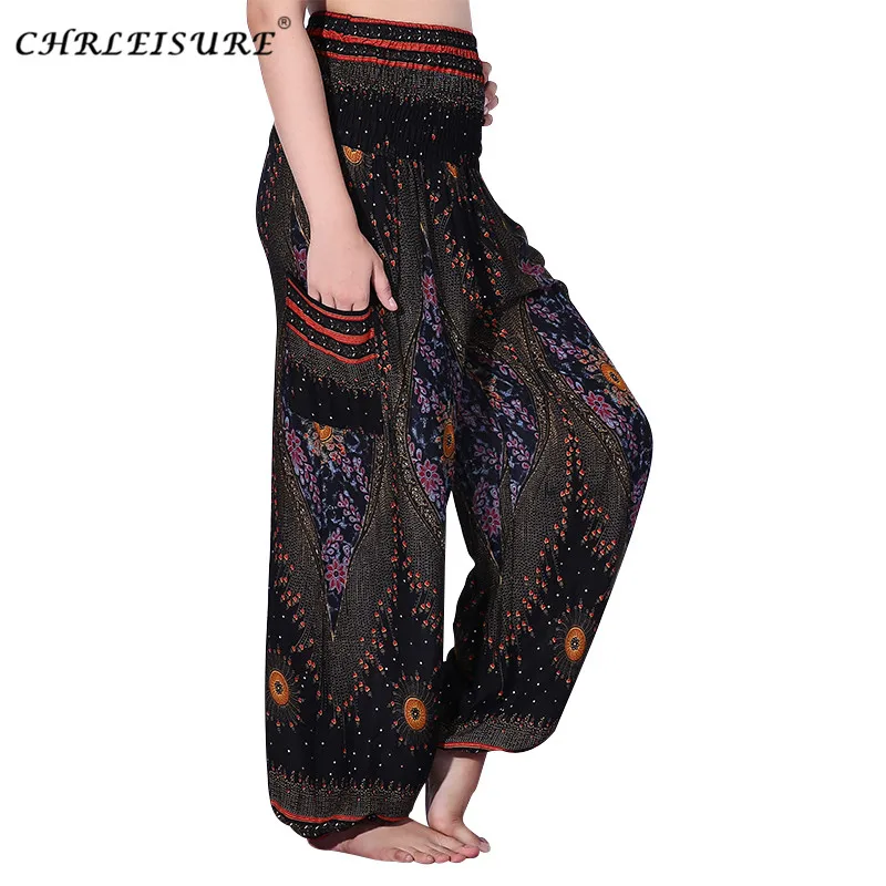 CHLEISURE 3 Цветов Летний Пляж Boho Завышенной Талией Женские Брюки Шаровары Плюс