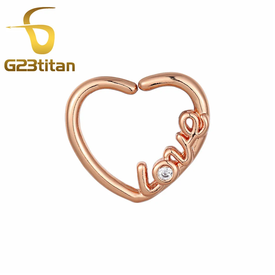 G23titan Серебро Любовь Сердце Стиль уха Daith пирсинг Кольца Кристалл Спиральные серьги имитация пирсинга перегородка кольцо в нос ювелирные изделия для тела - Окраска металла: Ear Daith Piercing