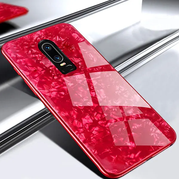 Red Чехол для Oneplus 6 T, чехол для Oneplus 7, чехол One Plus 7 PrO 6 T, чехол с раковиной, твердость 9 H, ударопрочный, мраморный, закаленное стекло - Цвет: Red