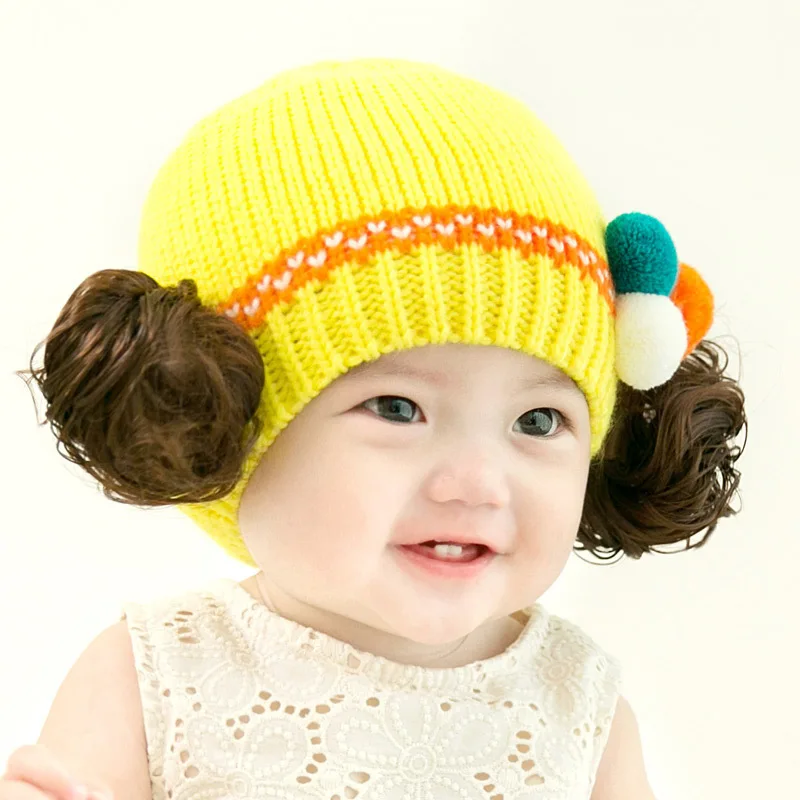 2018 Winter New Baby Girl Hair Accessories Knit Color Balls with Rapunzel Wig Cap Newborn Cute Comfortable Warm Hat | Детская одежда и