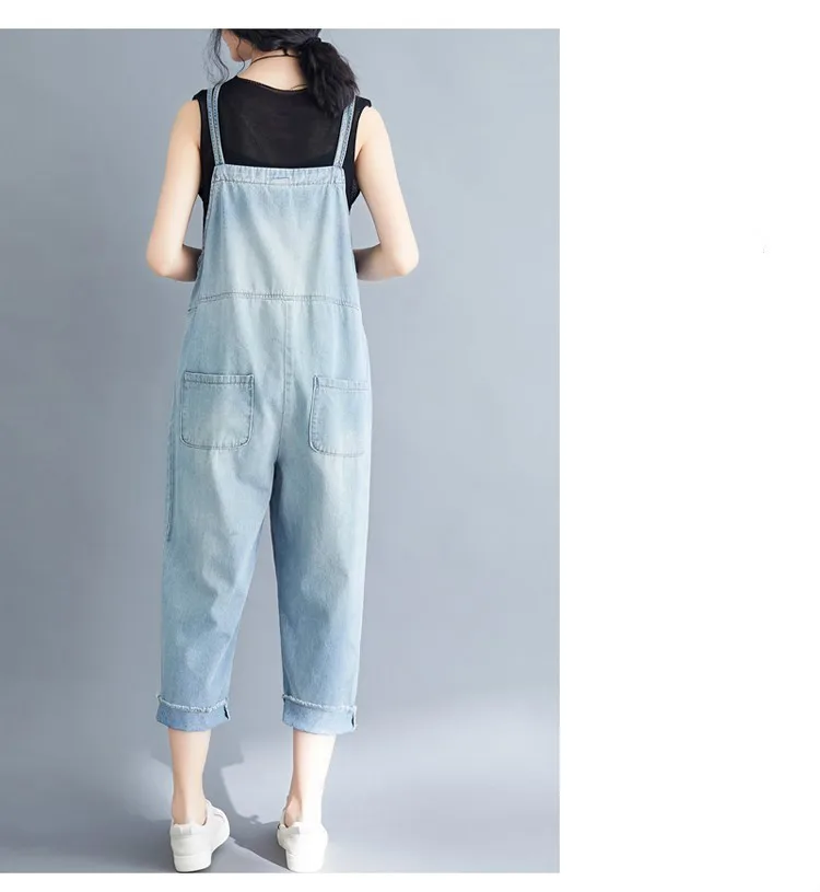 

Washed Denim Blue Women Overalls Jumpsuit Rompers Casual Loose Pocket Lady Overall Fashion Female Pants Plus Size 3XL