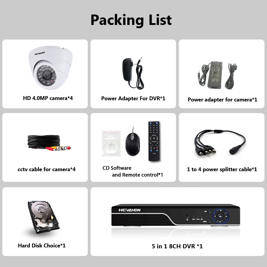 HCVAHDN 4CH CCTV камера система безопасности комплект 4MP AHD DVR 4.0MP ночное видение IR CUT