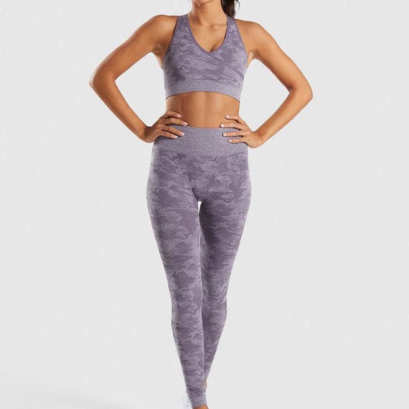 2019 Gym Tights Tummy Control Yoga Pants High Waist Sport Camo Seamless Leggings Purple Running Women | Спорт и развлечения