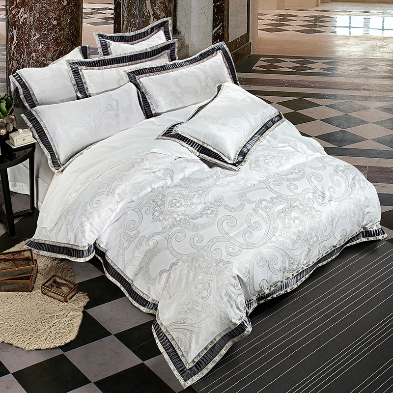 Белое жаккардовое постельное белье Housse de couette 4/6 шт. комплекты постельного белья