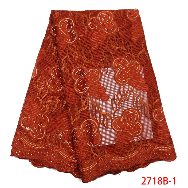 Сгоревшая оранжевая африканская кружевная ткань для свадебных платьев высокого