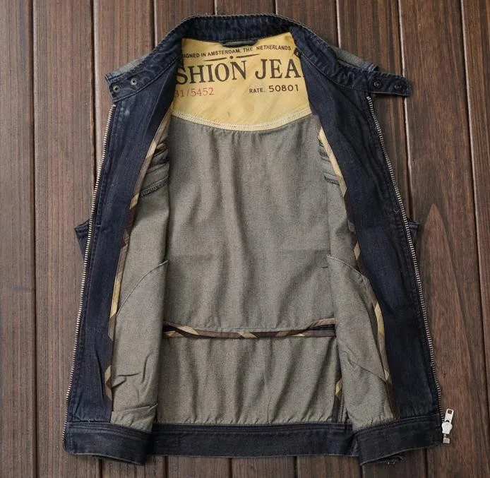 Мужской джинсовый жилет без воротника s классический приталенный Байкерский с