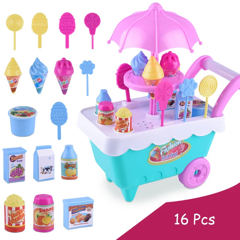

DIY New Children's Simulation Candy Ice Cream Trolley Girl Play House Set Educational Toys Shopping Experience Fun Trolley