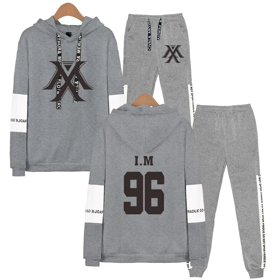 Gray 96 IM Kpop MONSTA X Fans толстовка с капюшоном спортивные костюмы для женщин и мужчин Kpop Wonho YOOKIHYUN I.M Jooheon комплект из двух предметов - Цвет: Gray 96 IM