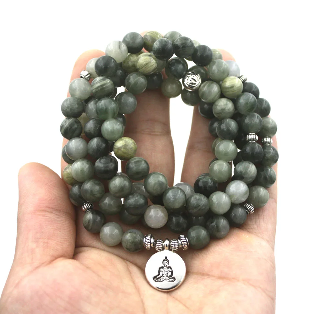 Buddha Шляпа из натуральной соломы браслет из ониксовых бусин 108 Йога медитационный лечебный баланс лотоса буддийские браслеты - Окраска металла: Buddha