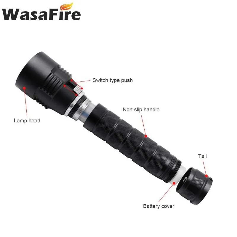 Фонарик для дайвинга Wasafire Профессиональный Мощный светодиодный