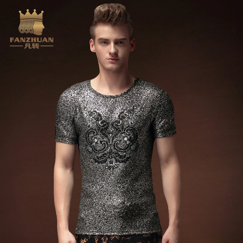 Мужская футболка FANZHUAN с серебряным принтом для ночного клуба|men t-shirt|t-shirt brand ment-shirt