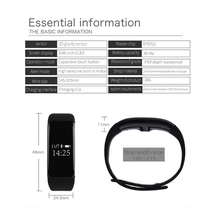 Смарт браслет V66 + улучшенная версия Bluetooth пульсометр водонепроницаемый