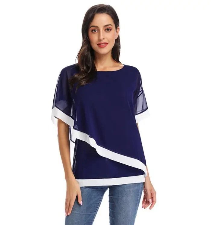 Женская шифоновая блузка с круглым вырезом и рукавом летучая мышь|Блузки| |