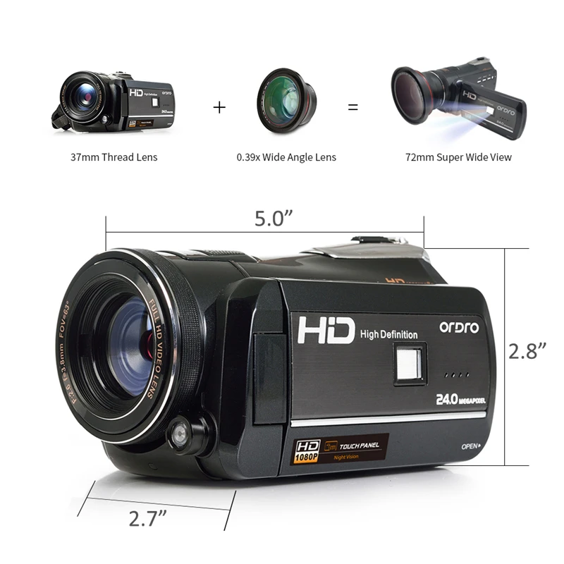 Ordro цифрового видео Камера hdv d395 инфракрасный Ночное видение видеокамера Wi Fi HD 1080 P