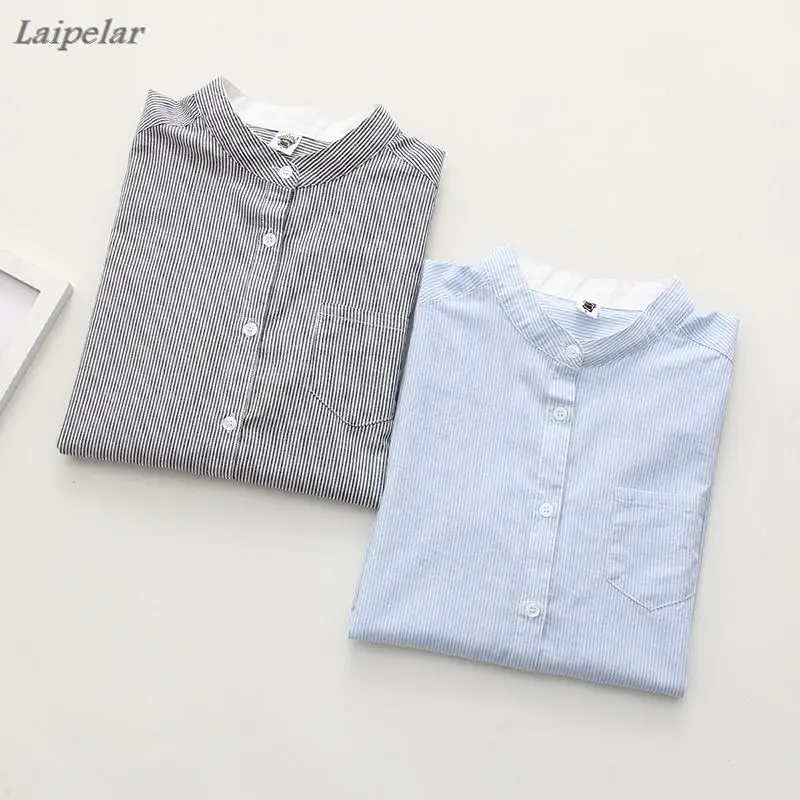 

Женские блузки, рубашки, женские хлопковые новые весенние осенние полосатые рубашки с длинным рукавом, женские топы, женская одежда, S-XL Laipelar