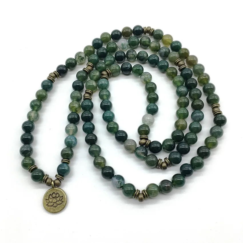 Индийские браслеты с камнями 6 мм 108 бусин кулон в виде лотоса медитация ручная