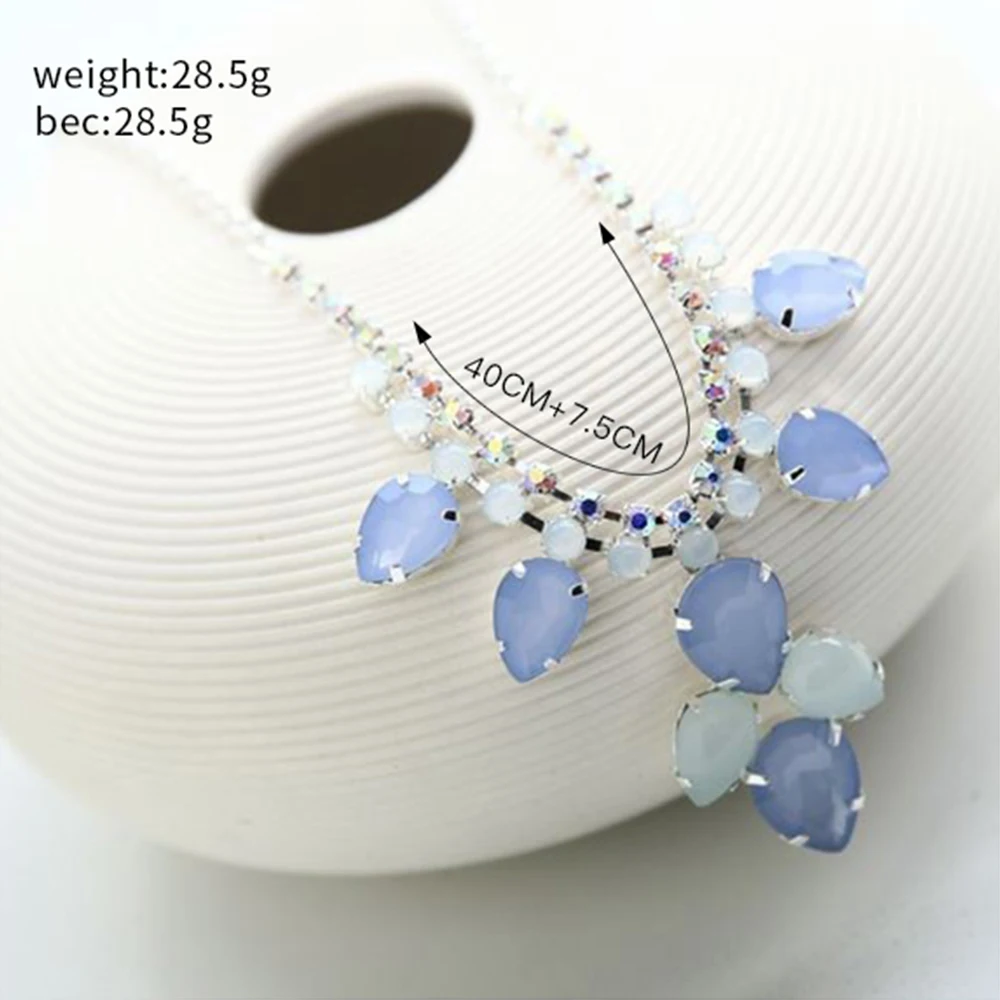 Стразы с голубыми каплями воды серебряные ожерелья покрытием # N036|rhinestone gems|rhinestone