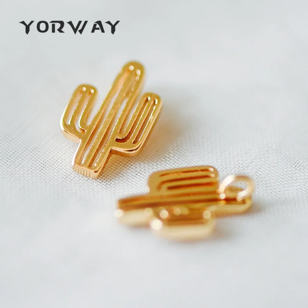 Позолоченные латунные подвески в виде кактуса 3D Полые Подвески 14 мм без свинца