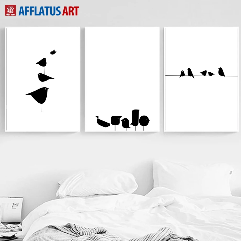 

Minimalist Bird Wire Wall Art Canvas Painting Nordic Posters And Prints Black White Animals Wall Pictures For Living Room Decor