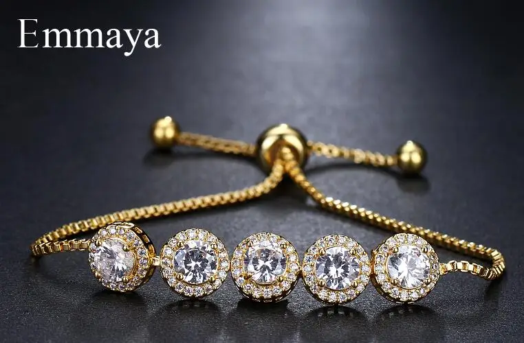 18k gold Emmaya бренд Шарм классический AAA кубический циркон три цвета круглые регулируемые браслеты для женщин Свадебная вечеринка подарок на день рождения - Окраска металла: 18k gold
