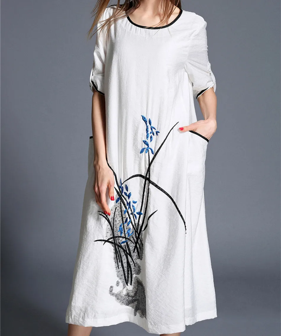 Китайский Стиль Лето Женщины Платье 2016 Новый Этническая Винтаж Вышивка Пляж