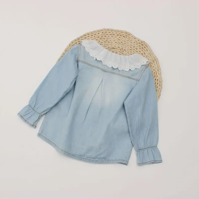 Джинсовые рубашки для девочек Детские повседневные однотонные джинсы топы