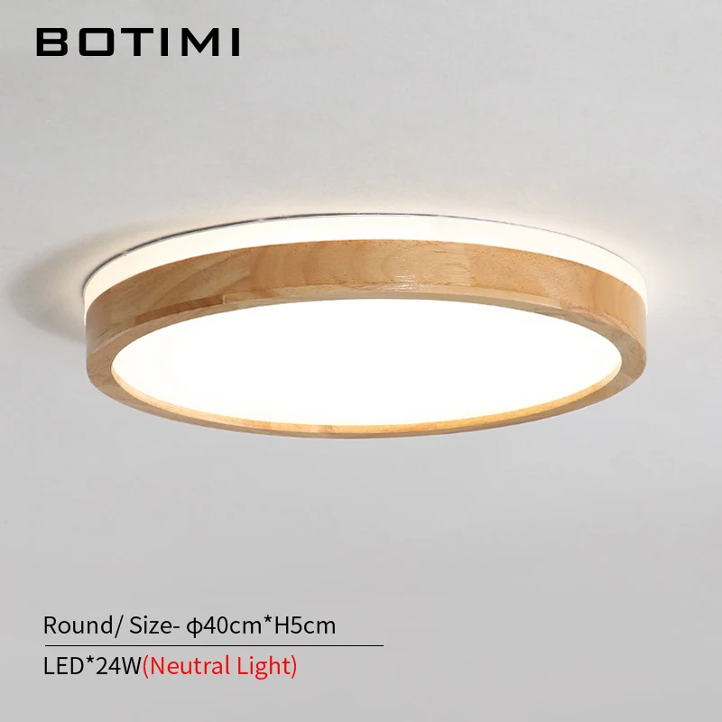 BOTIMI 220V светодиодный потолочный светильник деревянный прямоугольный потолочный светильник для гостиной круглый потолочный светильник современные деревянные светильники - Цвет корпуса: Round-40CM-Neutral