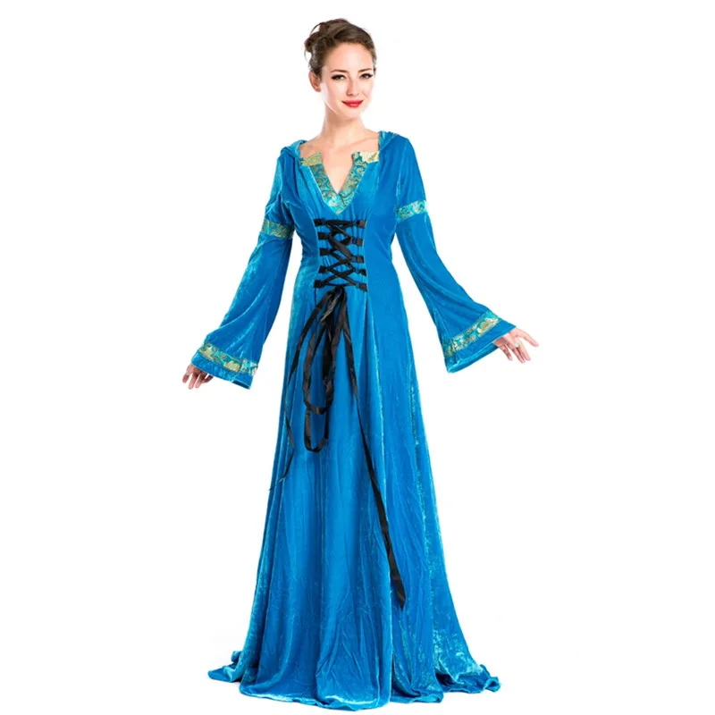Gothic Blue Velvet Halloween Princess Costume Dress Party Games Luxury Clothing M4725 | Тематическая одежда и униформа