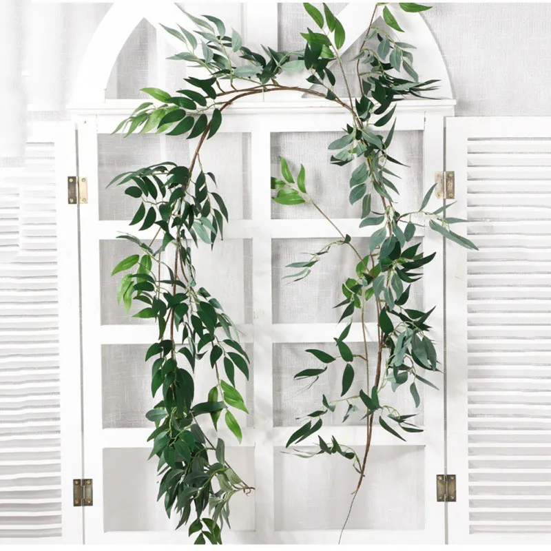 Plastic Artificial Flower Rattan string Ivy green Leaf Garland Plants Vine Fake Foliage Flowers Home Decor | Дом и сад
