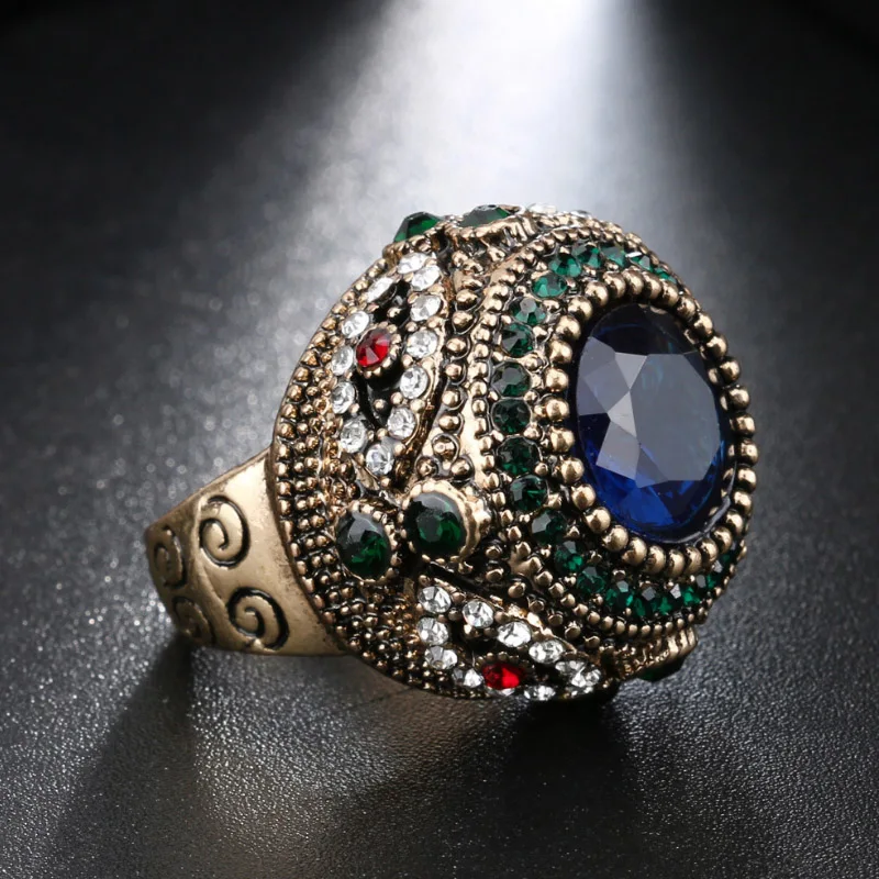 2018 Новые Модные Винтажные кольца в турецком ретро стиле золотого цвета стразы из