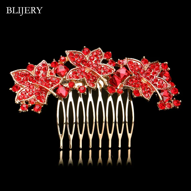 Style 6 BLIJERY Свадебные расчески для волос золотого цвета с кристаллами, красные стразы, Цветочные свадебные аксессуары для волос, вечерние диадемы, женские Украшения для волос - Окраска металла: Style 6