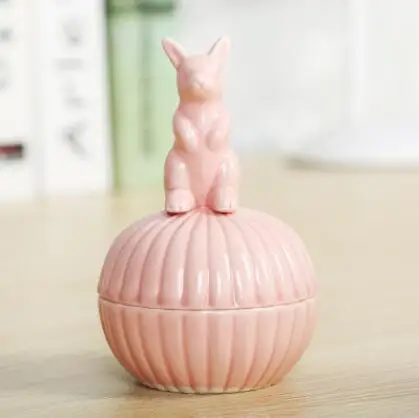 pink rabbit Керамика животного ювелирные изделия банку серьгу Цепочки и ожерелья ящик для хранения аксессуаров Керамика Свадебные украшения Шоколад сахарница 04350 - Цвет: pink rabbit