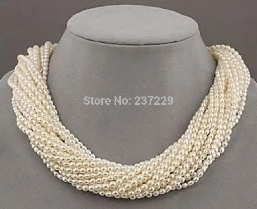 

Hot selling>@@ Wholesale price S^^^^^10 strands Very beautiful AAA+++ south sea white seed pearl twisted necklace 18" -Bride jew