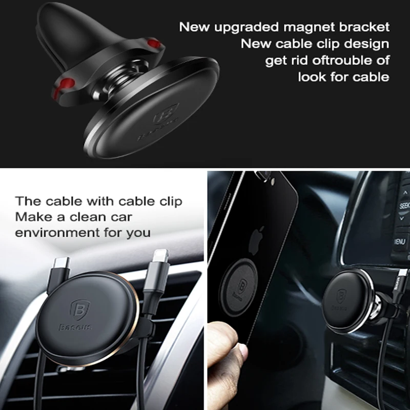baseus cable organizer magnetic car phone holder for iphone 11 pro xs max x car magnet air vent mount mobile phone holder stand free global shipping