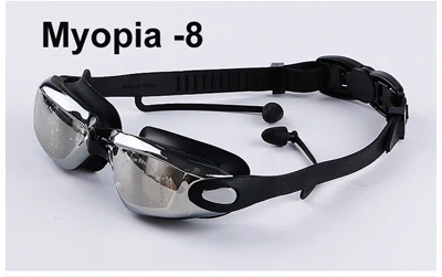 Myopia -8 Black Queshark профессиональные силиконовые очки для плавания для близорукости, противотуманные или прозрачные УФ очки для плавания с ушной затычкой для мужчин и женщин - Цвет: Myopia -8 Black
