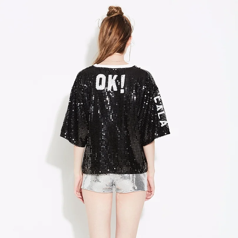 Уличная одежда в стиле хип-хоп короткий топ с пайетками летняя повседневная