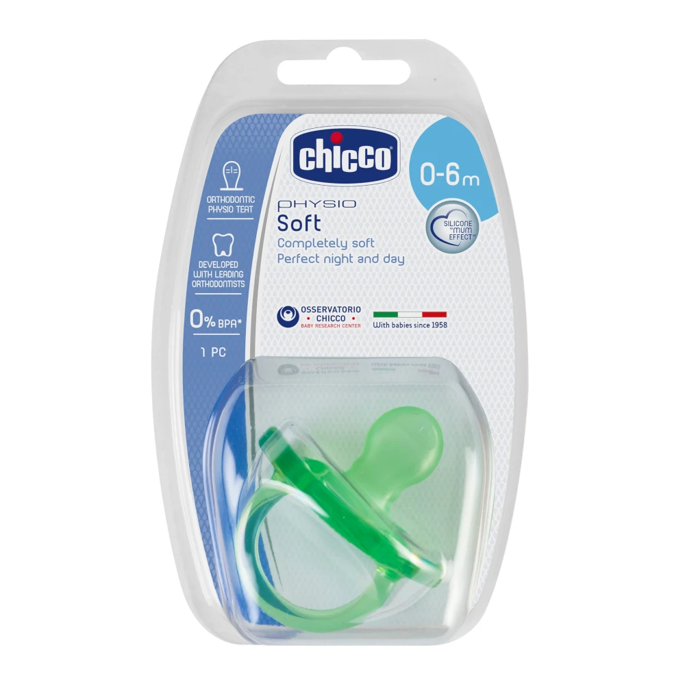 Пустышка Chicco Physio Soft 1 шт. 0 6 мес. силикон голубая|Соска| |