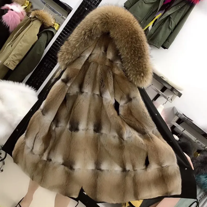

coat with fur parka winter jacket coat women's park big natural fur raccoon collar natural mink lining long outerwear