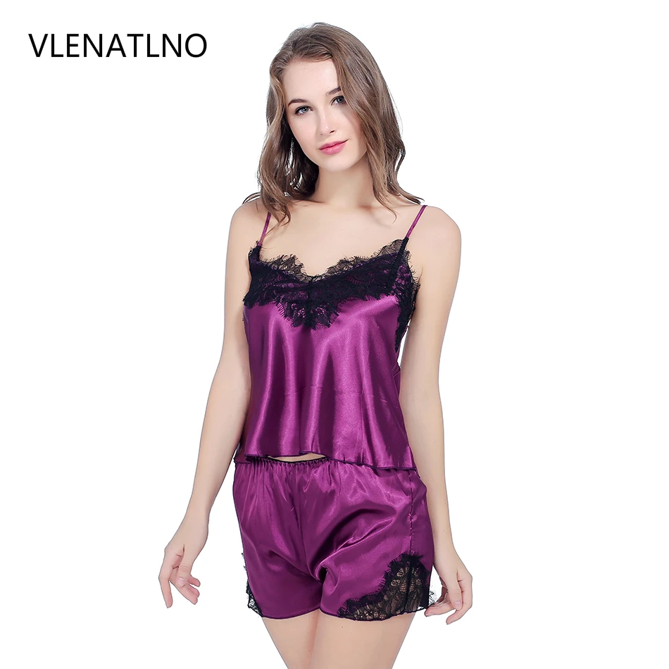 Женский пижамный комплект VLENATLNO пижама из сатина с кружевом на лето|pajama sets for