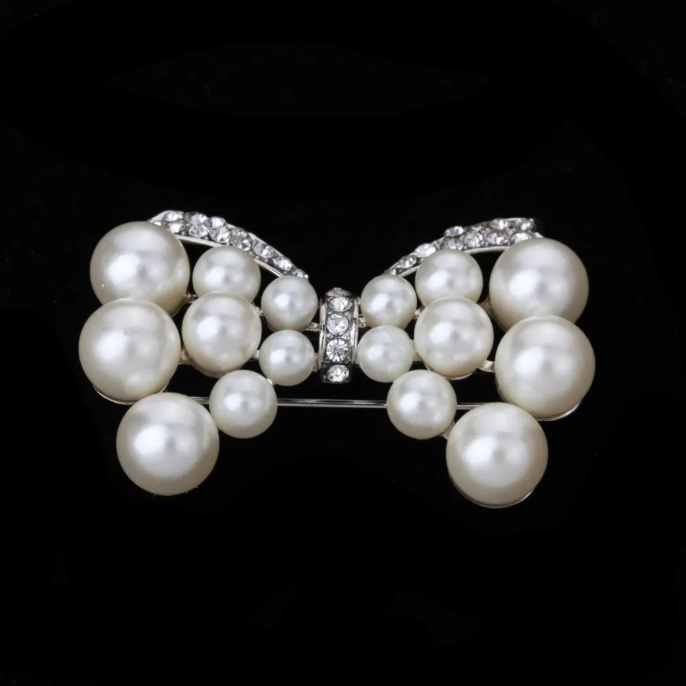 Pearl Bow tie Brooch Pins with Clear Crystal Rhinestones for Women Bride or Wedding Bouquets | Украшения и аксессуары
