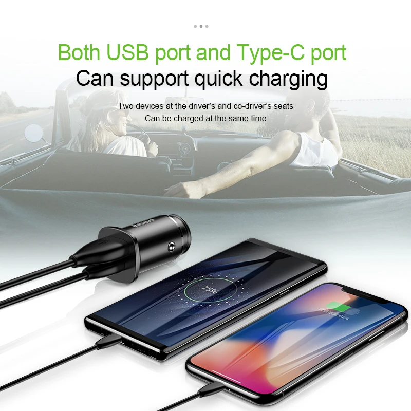 Автомобильное зарядное устройство Baseus 30 Вт USB Type C PD Quick Charge 4 0 3 SCP мобильный
