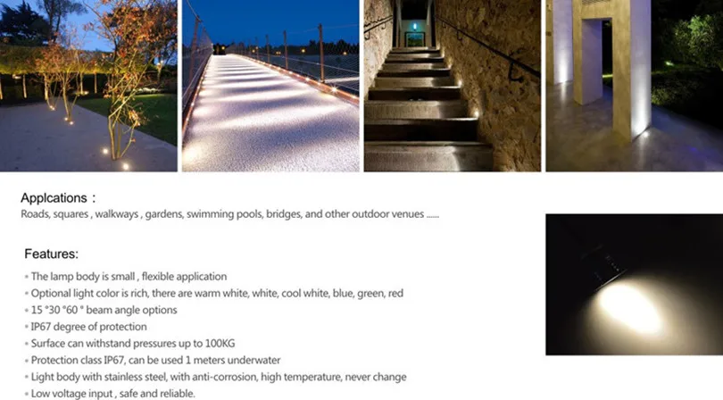 Наружный светодиодный подземный светильник 12X водонепроницаемый IP67 1 Вт 3