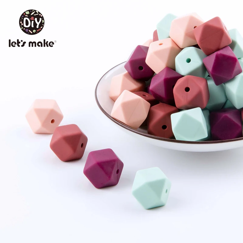 Let's Make 10pcs Baby Teether 14mm Hexagon Bpa Free Silicone Beads Food Grade Teething Toys Diy Pacifier Chain Silicone Teethers