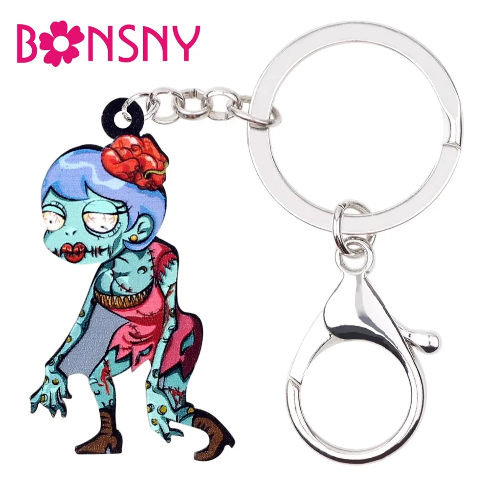 Bonsny акриловые женские Брелки для Хэллоуина в виде зомби кольца аниме ювелирные