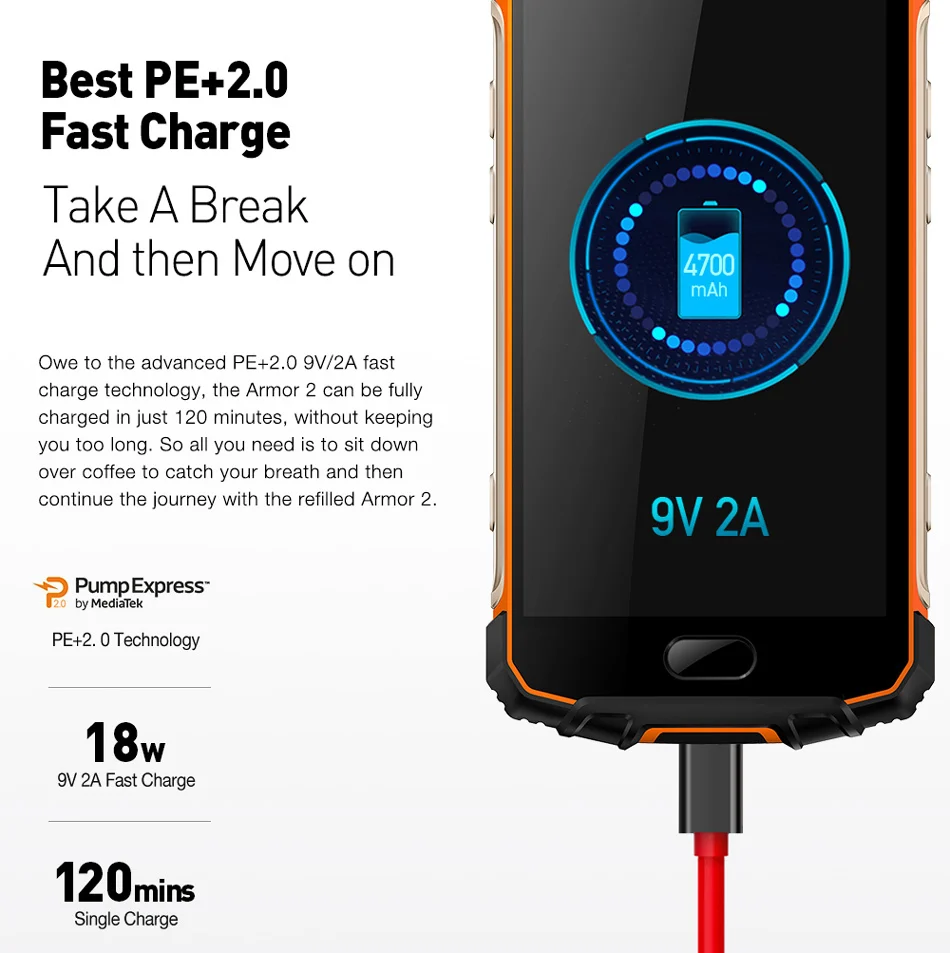 Ulefone Armor 2 5,0 ''IP68 Водонепроницаемый телефон MTK6757 Восьмиядерный Android 7,0 6 ГБ+ 64 ГБ 16 МП глобальная версия NFC 4700 мАч 4G смартфон