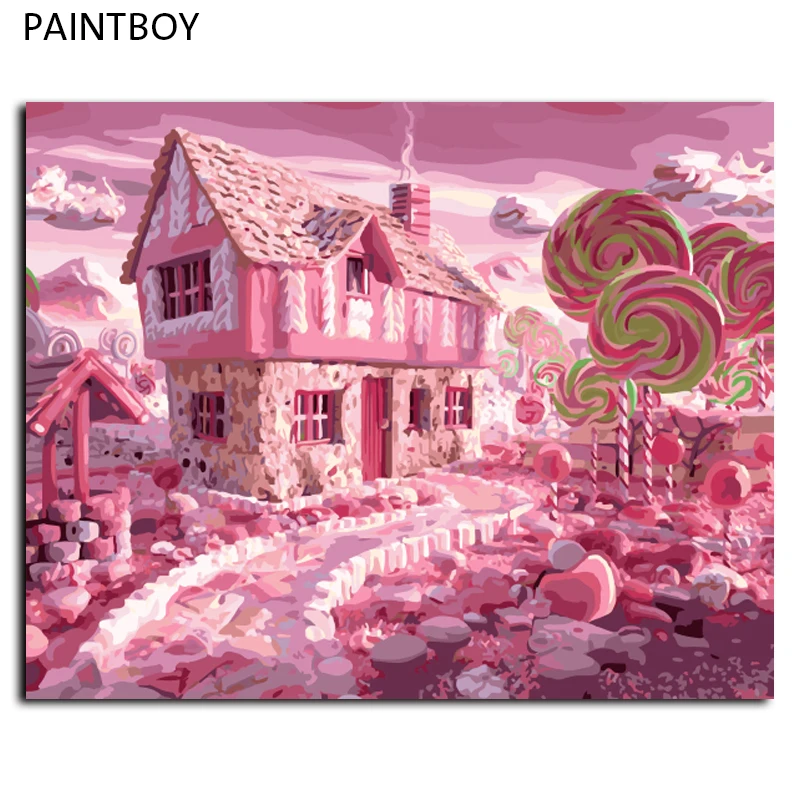 PAINTBOY картина маслом в рамке картина по номерам абстрактная конфетный Домик DIY цифровая картина маслом на холсте настенная живопись G417
