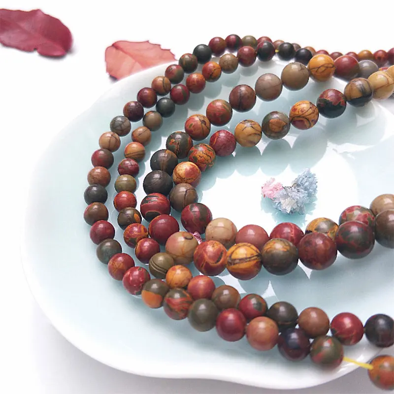 6-16mm Round Picasso Jaspers Beads Natural Stone For Jewelry Making Bracelets Women 15'' Needlework DIY | Украшения и